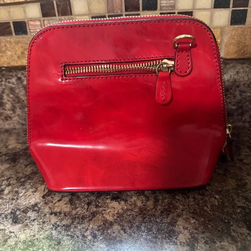 pratesi firenze Italian small red Leather dome Crossbody Gold Chain Strap Purse